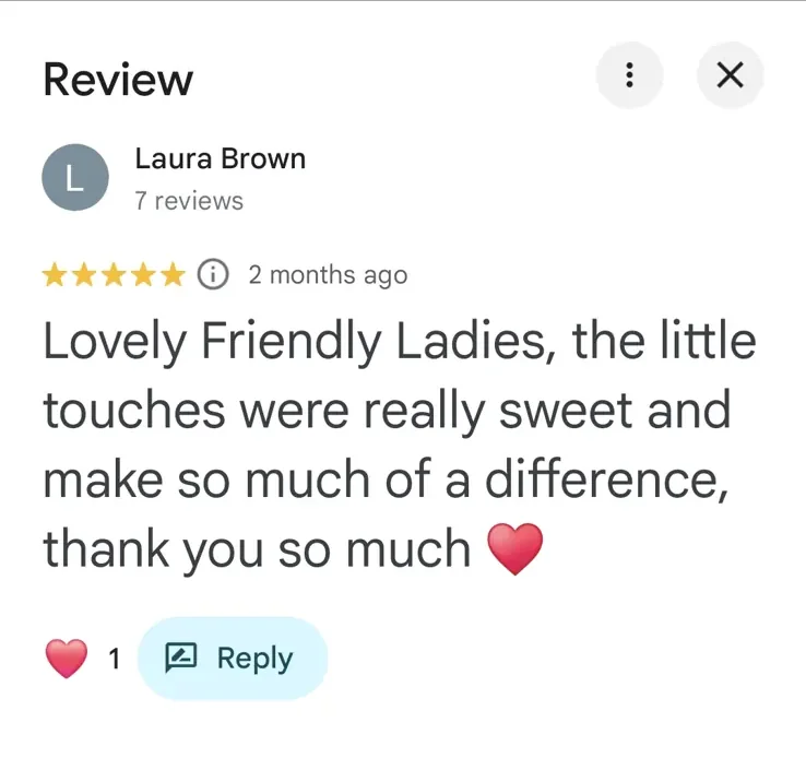 Five-star Google review from Laura Brown